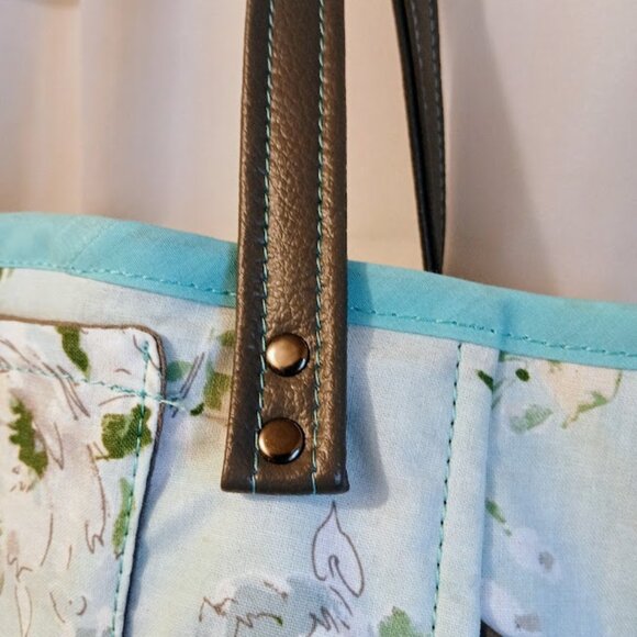 New Boho Roses Floral Tote Shopper shoulder Bag Blue Gray Double handle Carryall - Picture 9 of 12